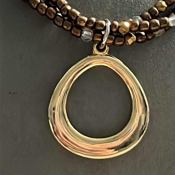 Triple Strand Beaded Gold Tone Necklace - Picture 2 of 3